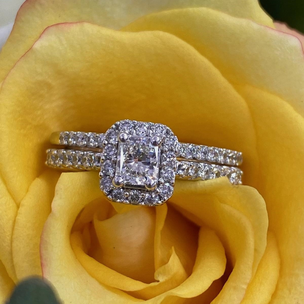 14K White Gold Diamond Engagement Ring With A Radiant Cut Center Diamond