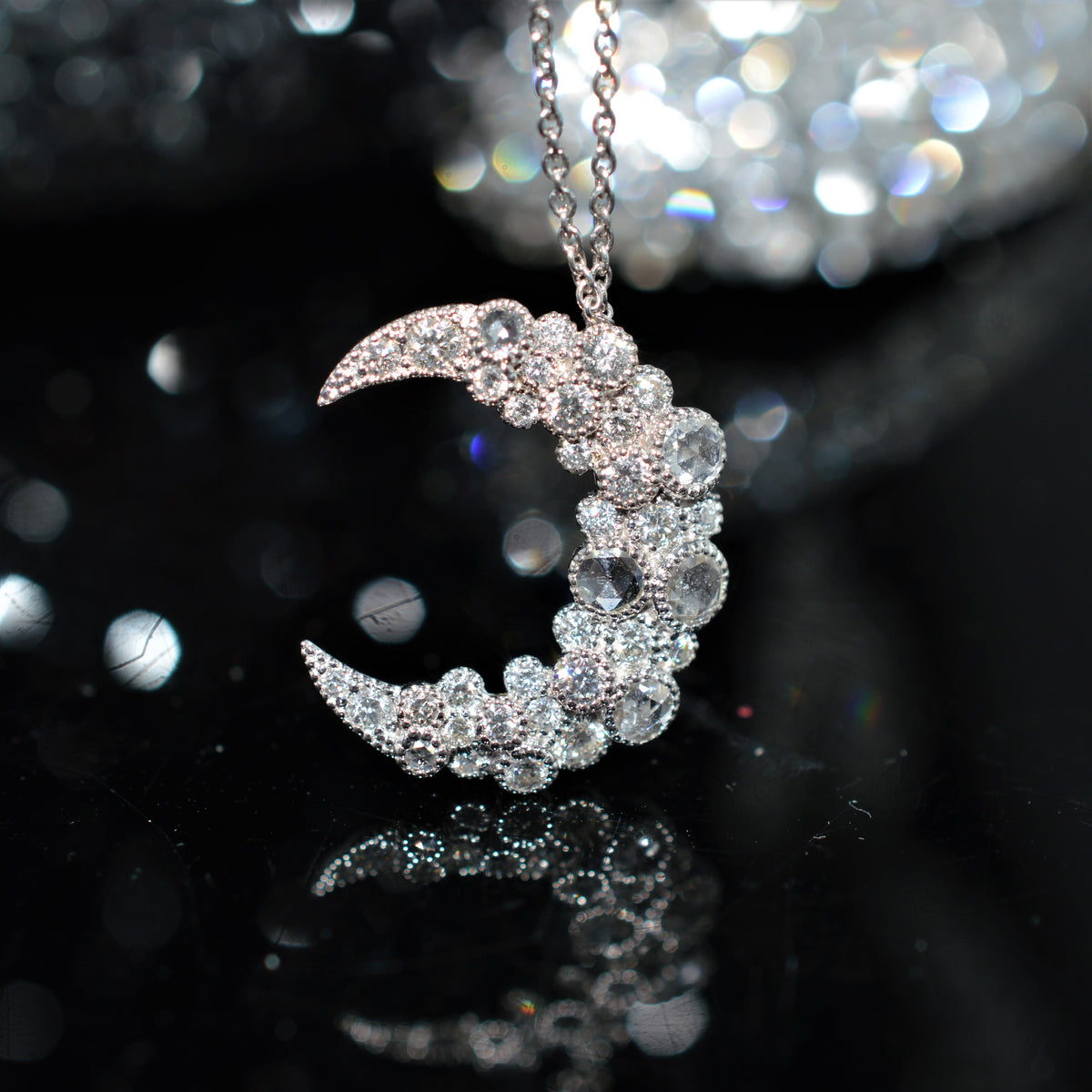 18K White Gold Crescent Moon Diamond Necklace by Vivaan
