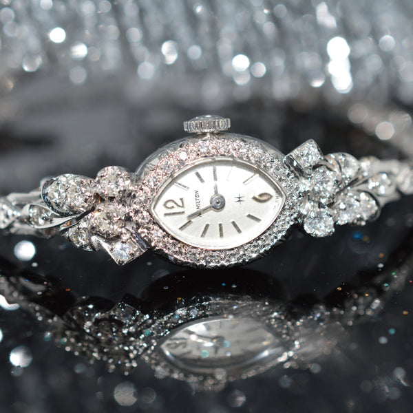 Ladies 14K White Gold Diamond Hamilton Watch With Marquise  display picture 1