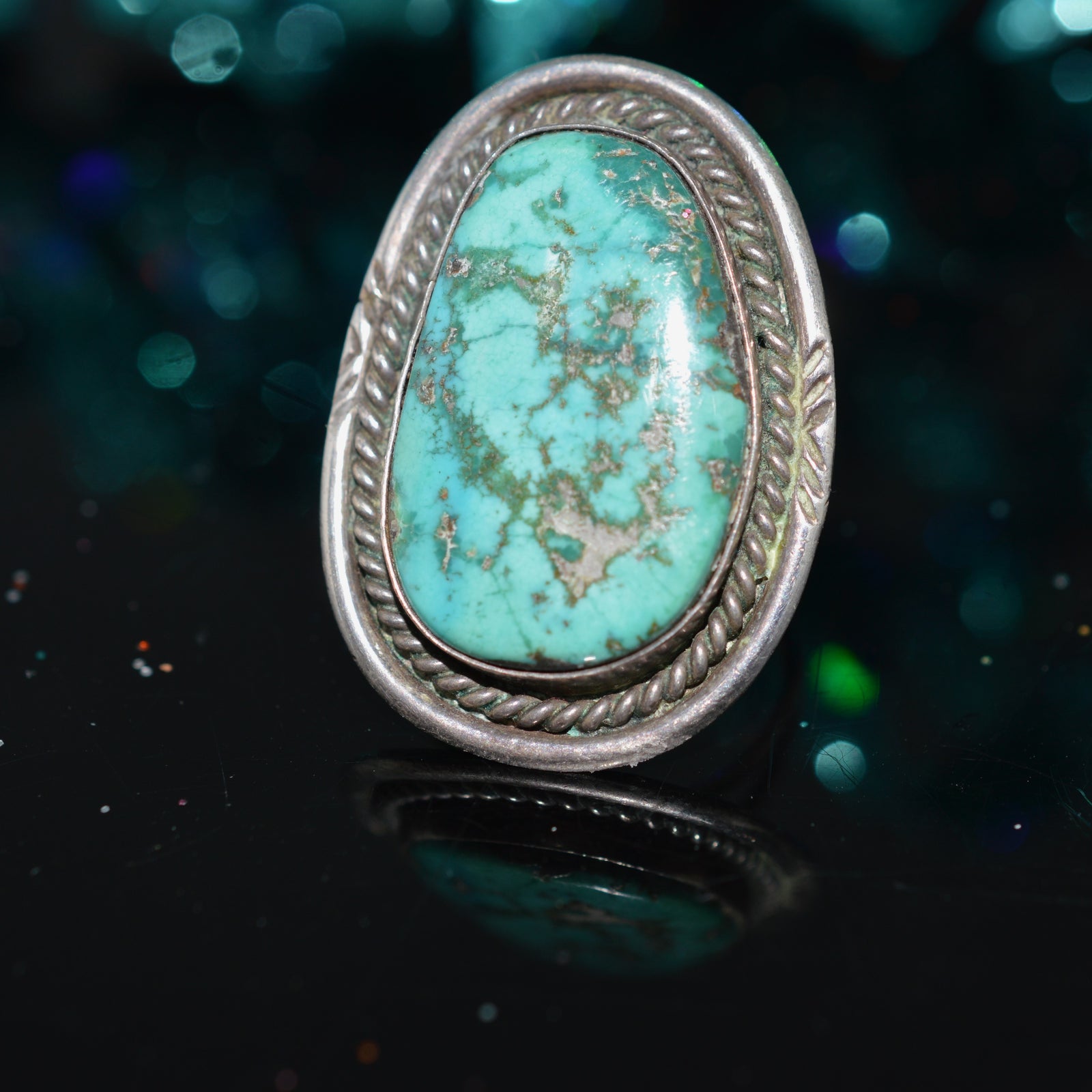 Sterling Silver Artist Signed Native American Turquoise Ring