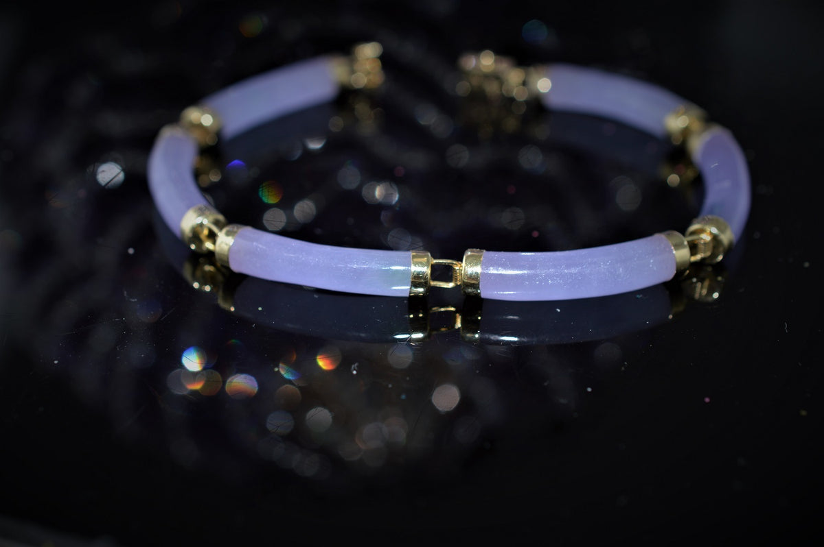 14K Yellow Gold Segmented Lavender Jade Bracelet