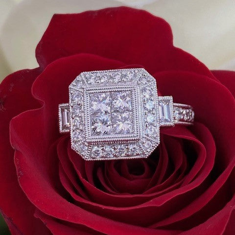 Platinum Fashion Ring With Invisibly Set Princess Cut Diamonds
