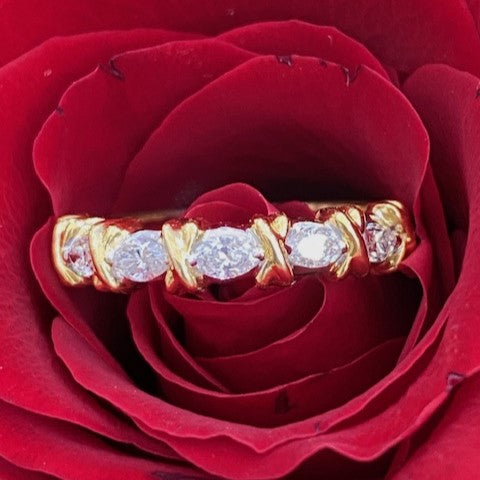18K Two Tone Gold And Marquise Diamond Anniversary Band by Unigem