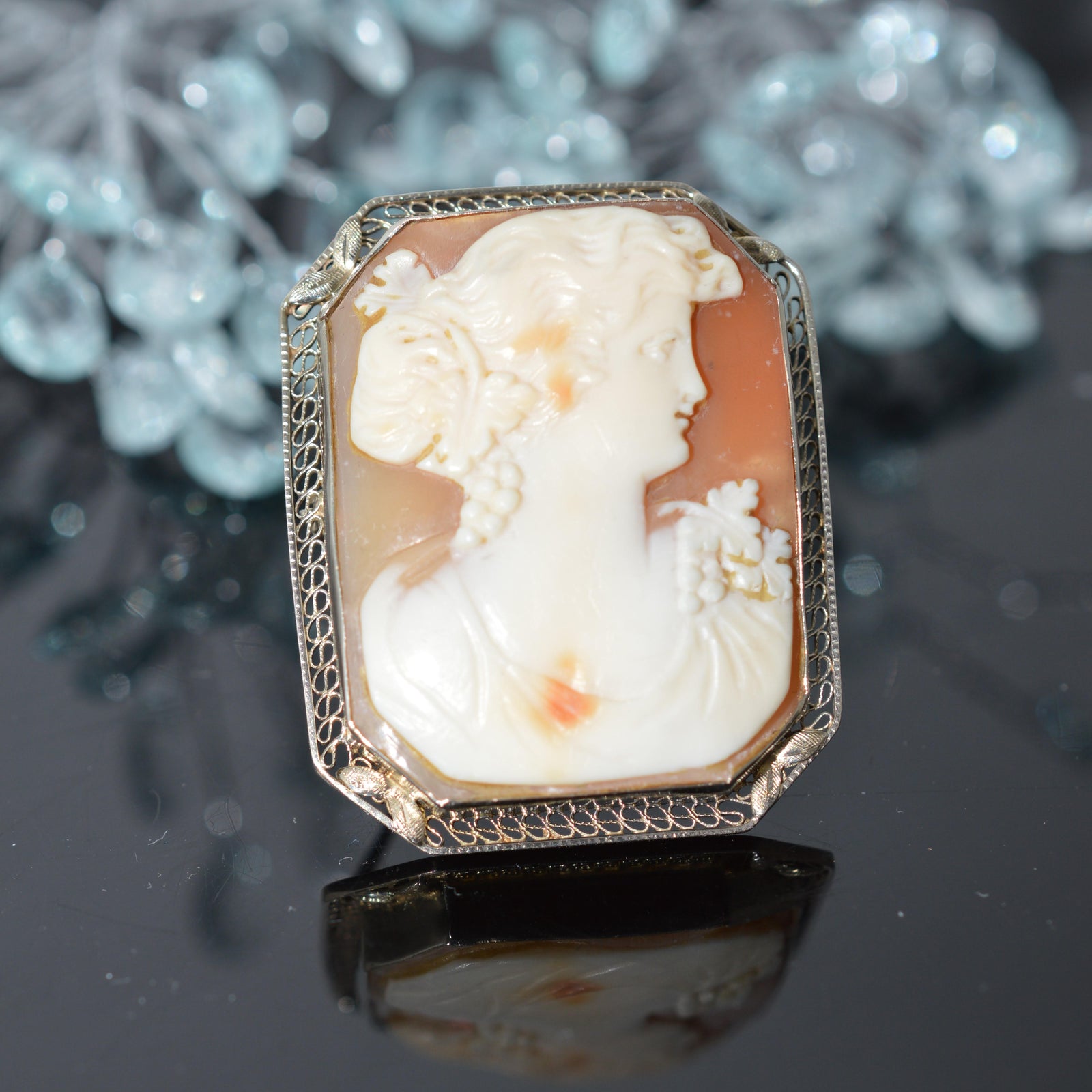 14K White Gold Octagonal Cameo Pin/Pendant