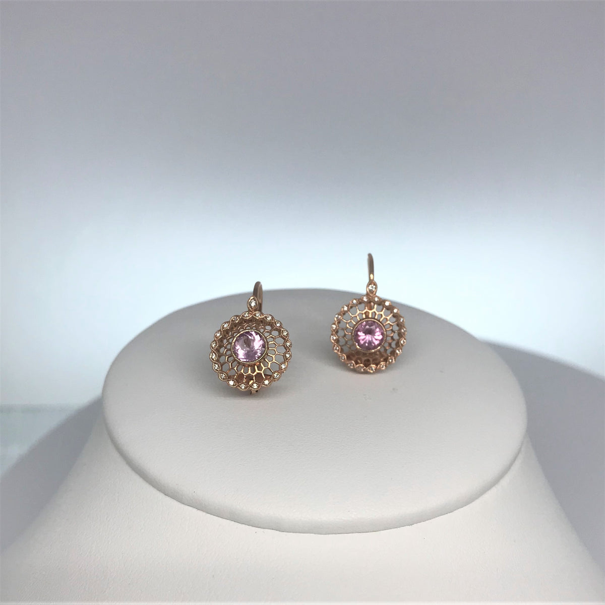 14 Karat Rose Gold, Morganite And Diamond Earrings