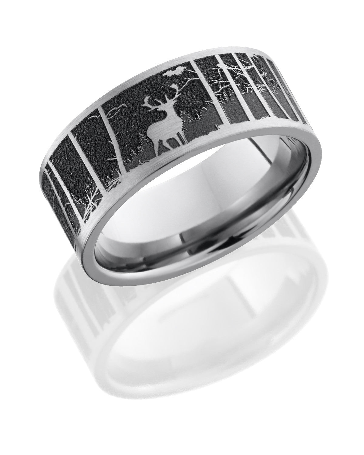 Titanium 9mm Flat Band with Laser Carved Elk Pattern and Mountains-Lashbrook-Howard&#39;s Diamond Center