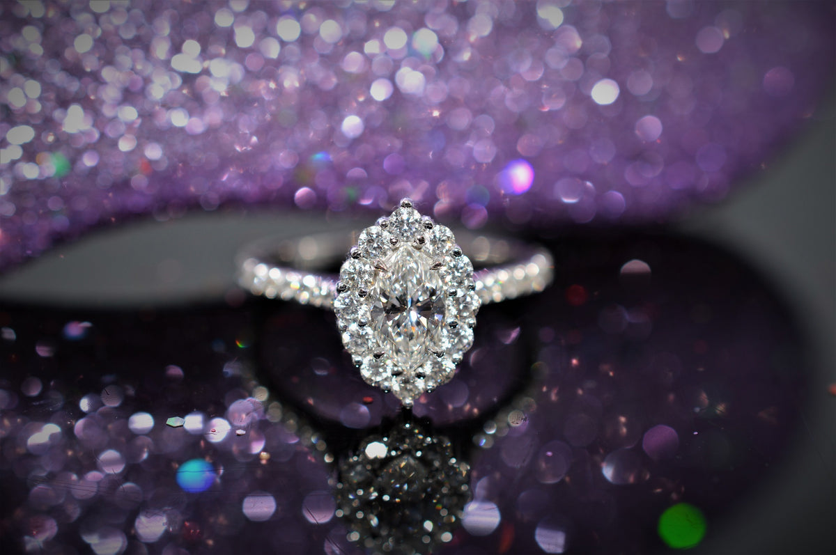 18K Rahaminov Diamond Marquise Halo Ring with 1.10ctw