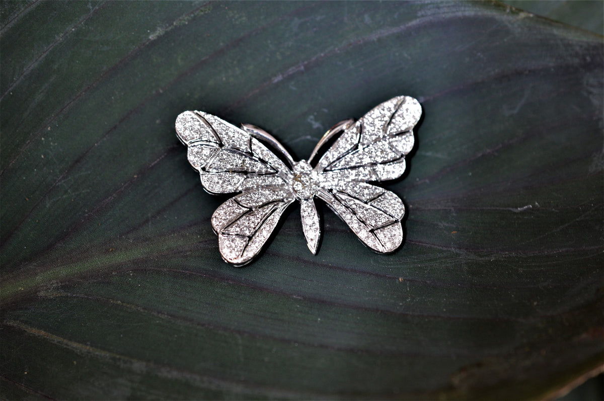 18K White Gold Diamond Butterfly Brooch with 138 Diamonds