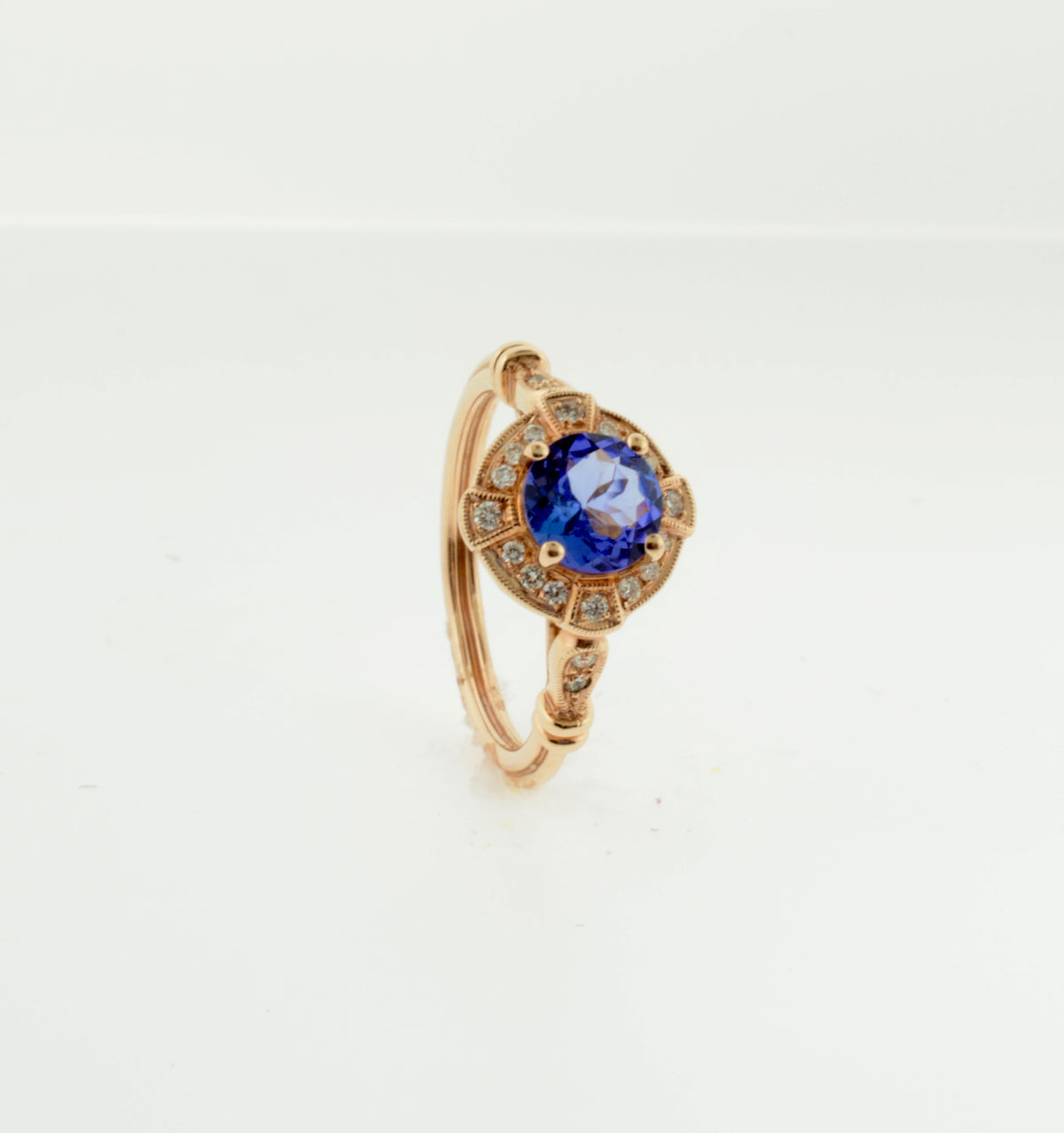 Rose Gold Tanzanite and Diamond Art Deco Inspired Ring
