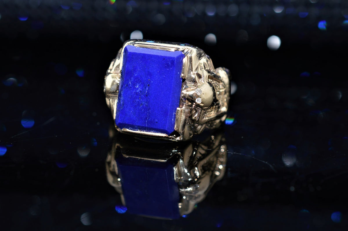 10K Yellow Gold Rectangular Lapis Lazuli Gents Ring