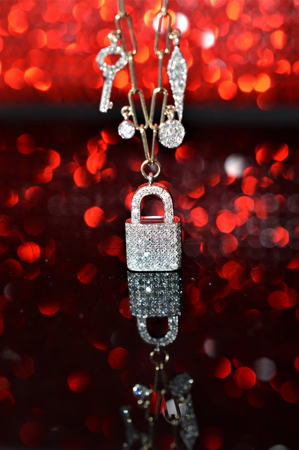 Louis Vuitton 18k White Gold Diamond Padlock Pendant