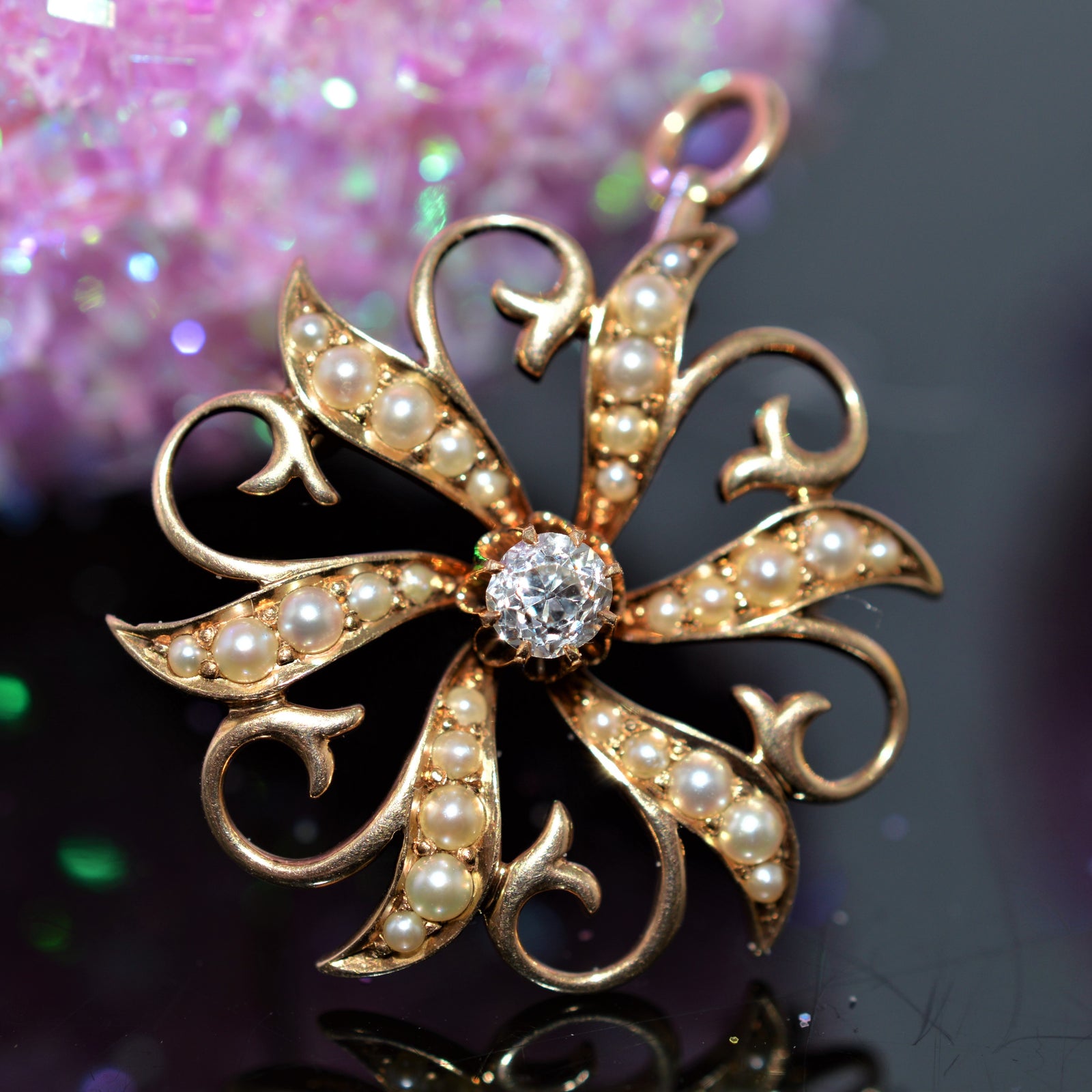 14K Yellow Gold Antique Victorian Starburst Pin/Pendant