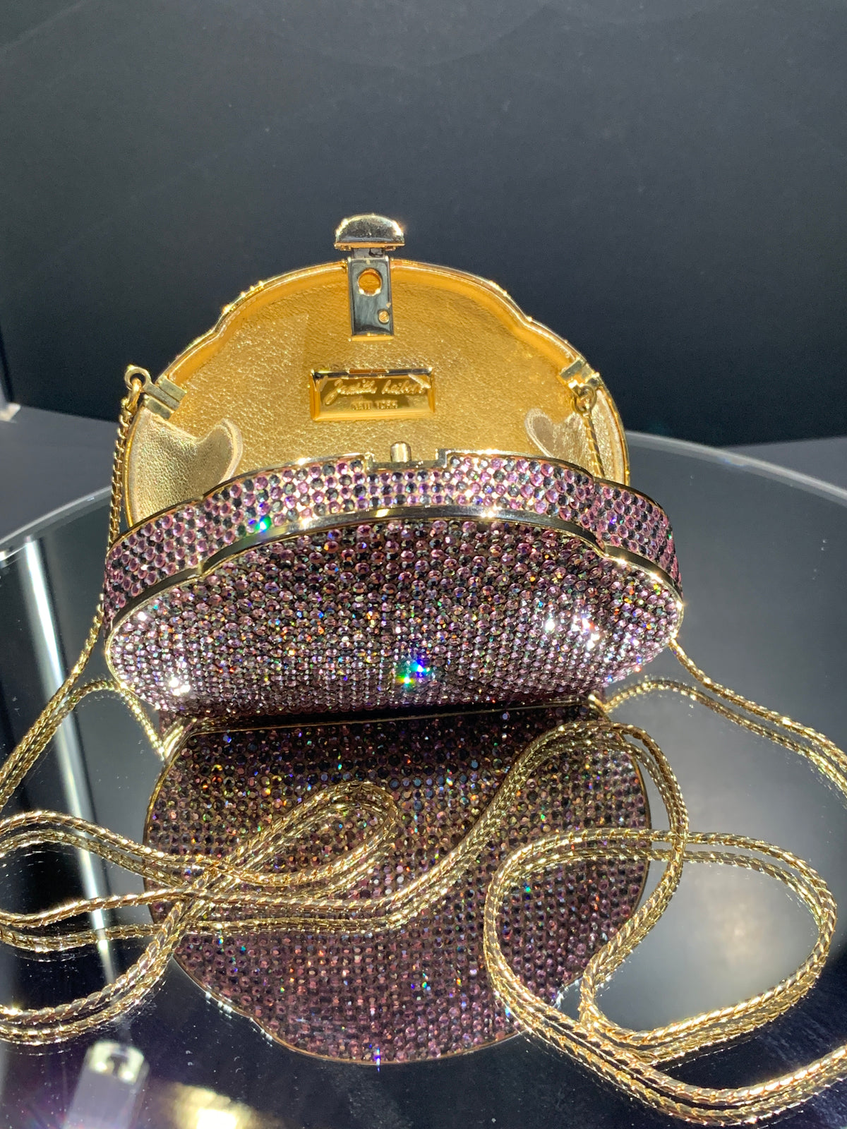 Pink and Silver Crystal Minaudiere Handbag by Judith Leiber