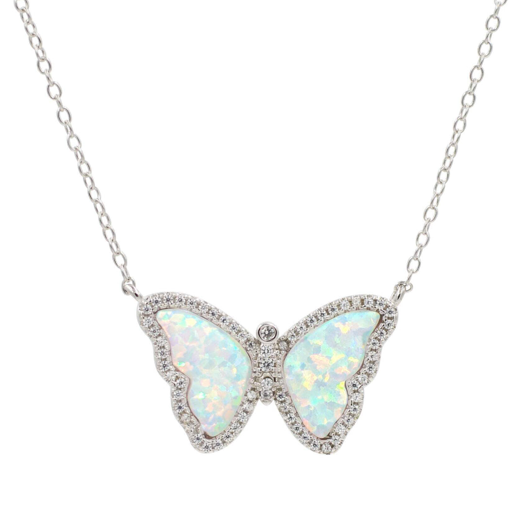 Butterfly Pendant with Syn White Opal by Kamaria