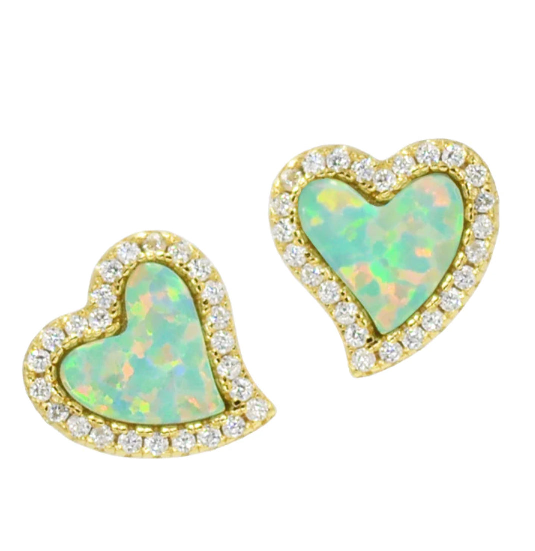 Heart Earrings with Syn Light Green Opal by Kamaria