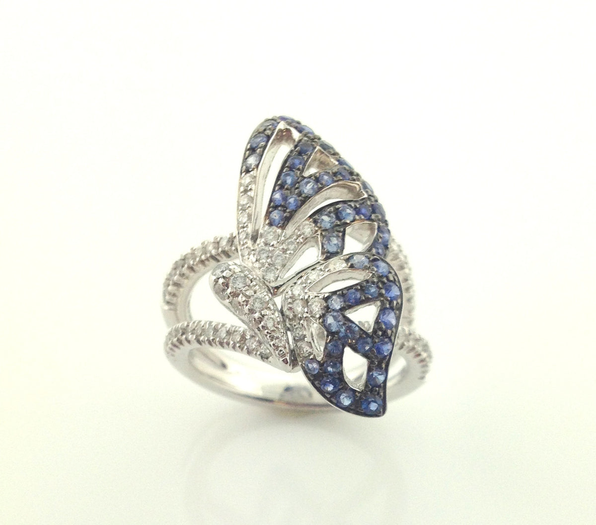 Ladies 18k White Gold Miiori Diamond And Blue Sapphire Butterfly Ring-Howard&#39;s Exclusive-Howard&#39;s Diamond Center