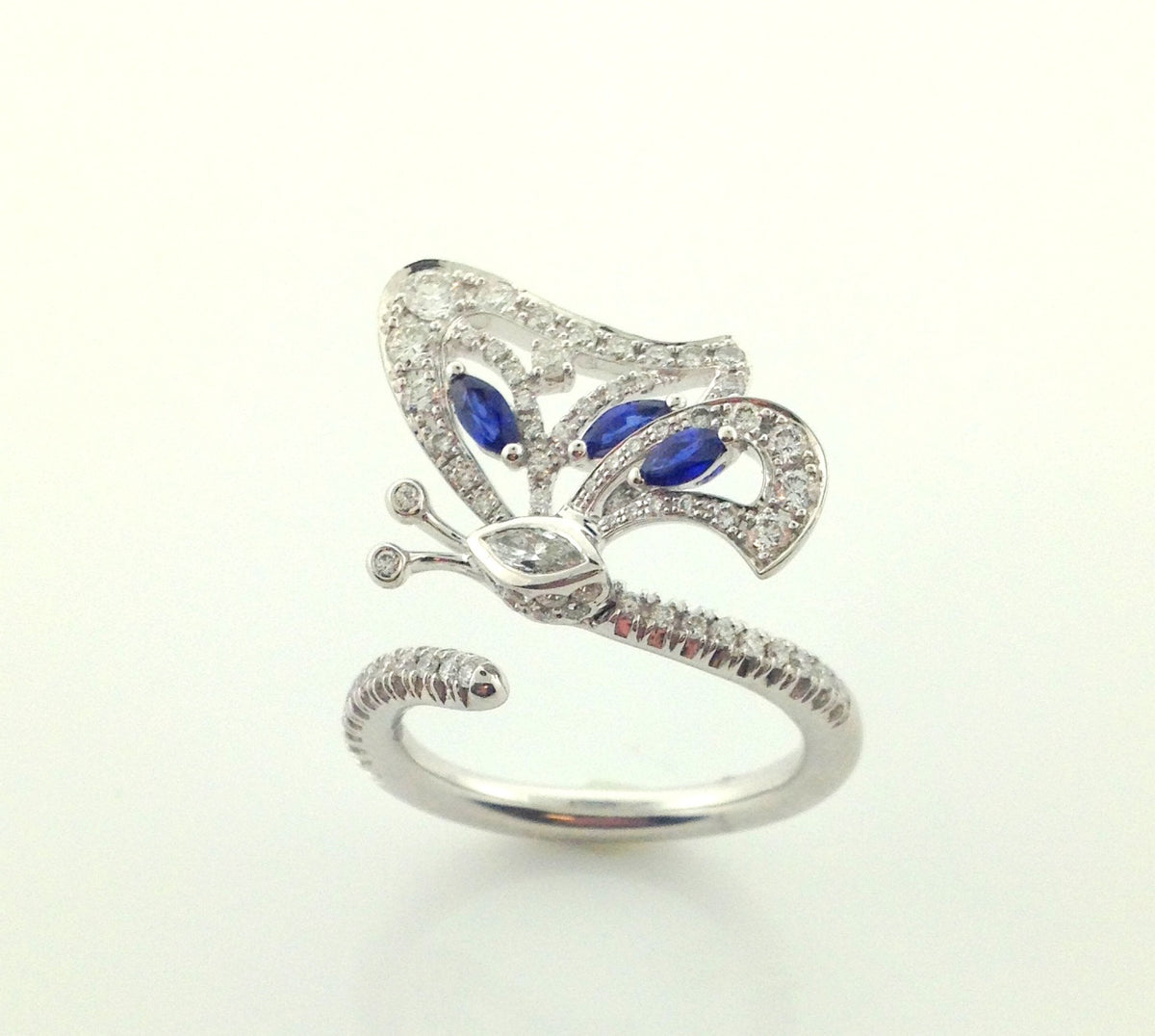 Ladies 18k White Gold Miiori Diamond And Sapphire Butterfly Ring-Howard&#39;s Exclusive-Howard&#39;s Diamond Center
