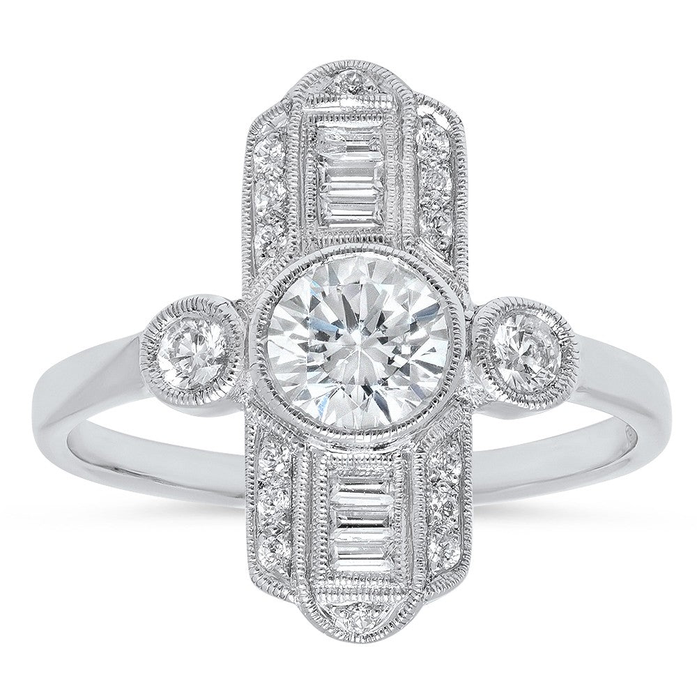 Ladies 14k White Gold Art Deco Inspired Diamond Ring