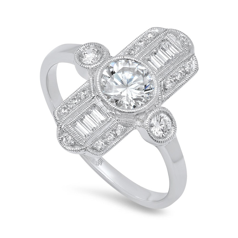 Ladies 14k White Gold Art Deco Inspired Diamond Ring
