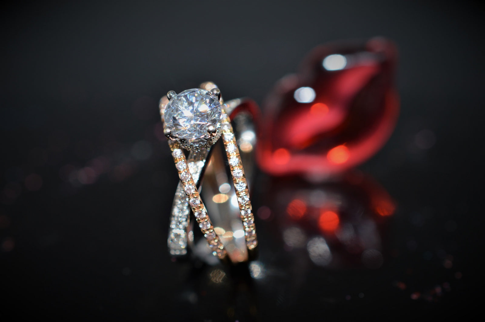 Pear Ruby and Diamond Engagement Ring Set - Aurelius Jewelry