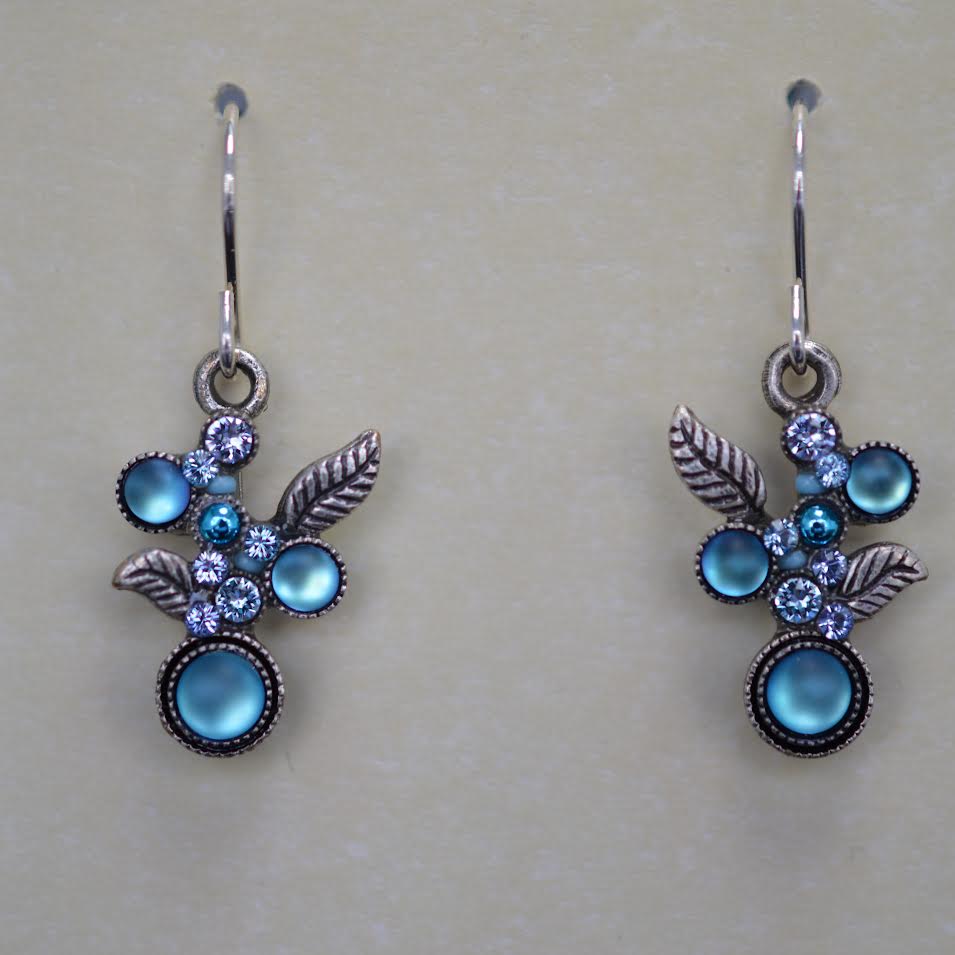 Antique Silver Plated Soft Round Light Blue Moonlight Crystal Scallop Earrings by Firefly