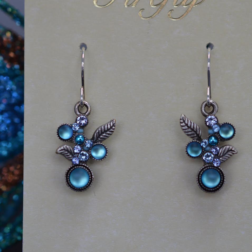 Antique Silver Plated Soft Round Light Blue Moonlight Crystal Scallop Earrings by Firefly