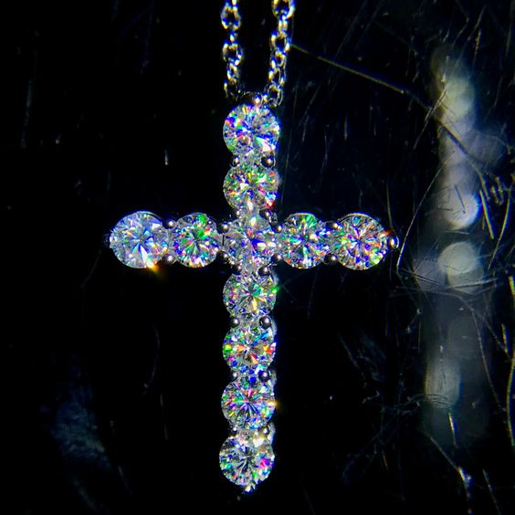 14K Facets Of Fire Diamond Cross Necklace