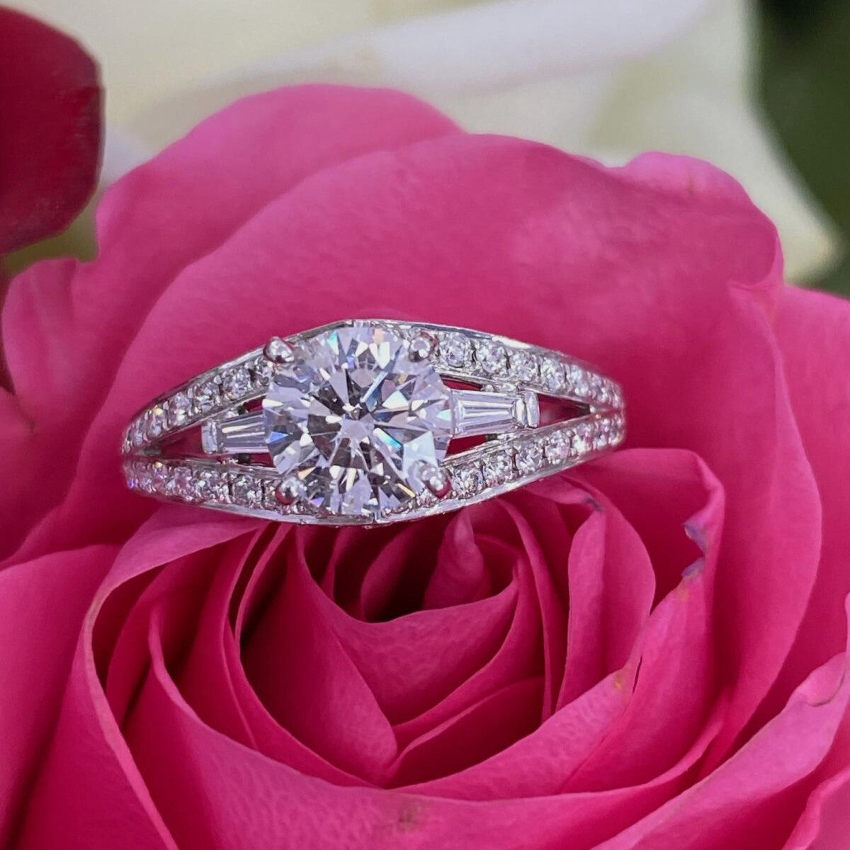 14K White Gold Diamond Engagement Ring With 1.06 Carat Round Diamond