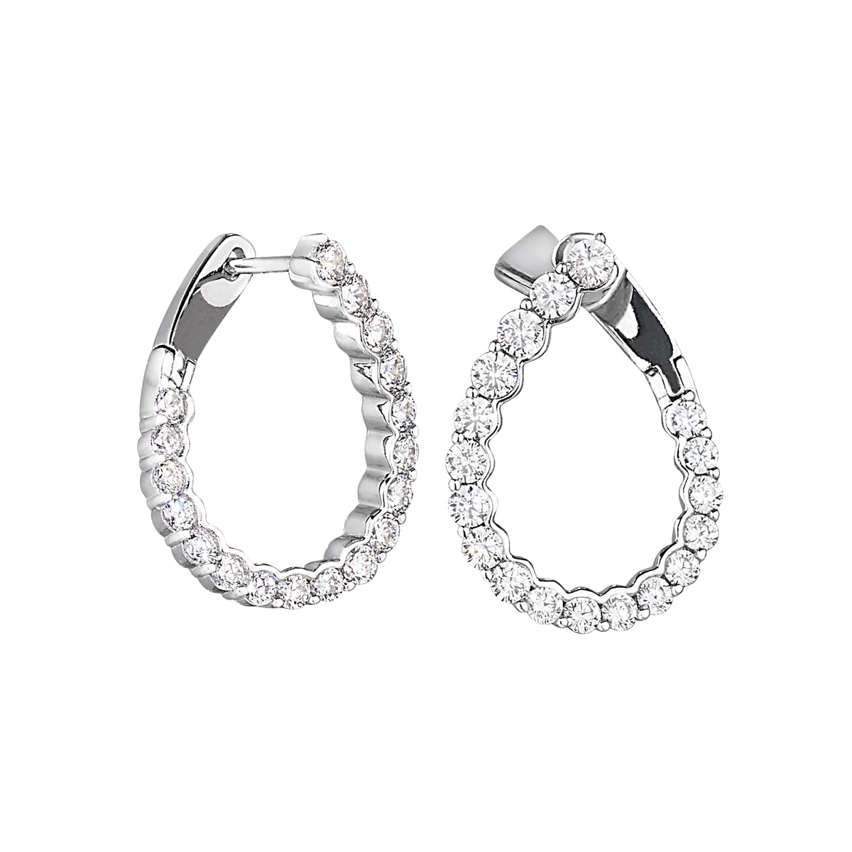 Ladies Sterling Silver Hoop Earrings With Simulated Diamonds