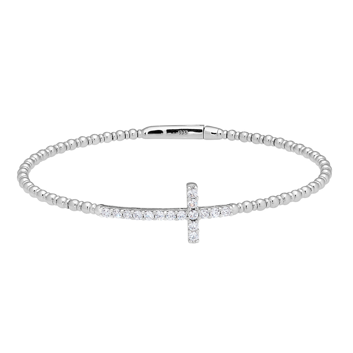 Vermeil Flexible Cross Bangle Bracelet With Simulated Diamonds