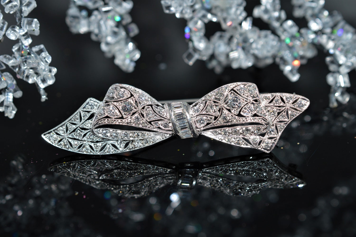 Howard's Estate Collection Antique Platinum Diamond Bow Brooch