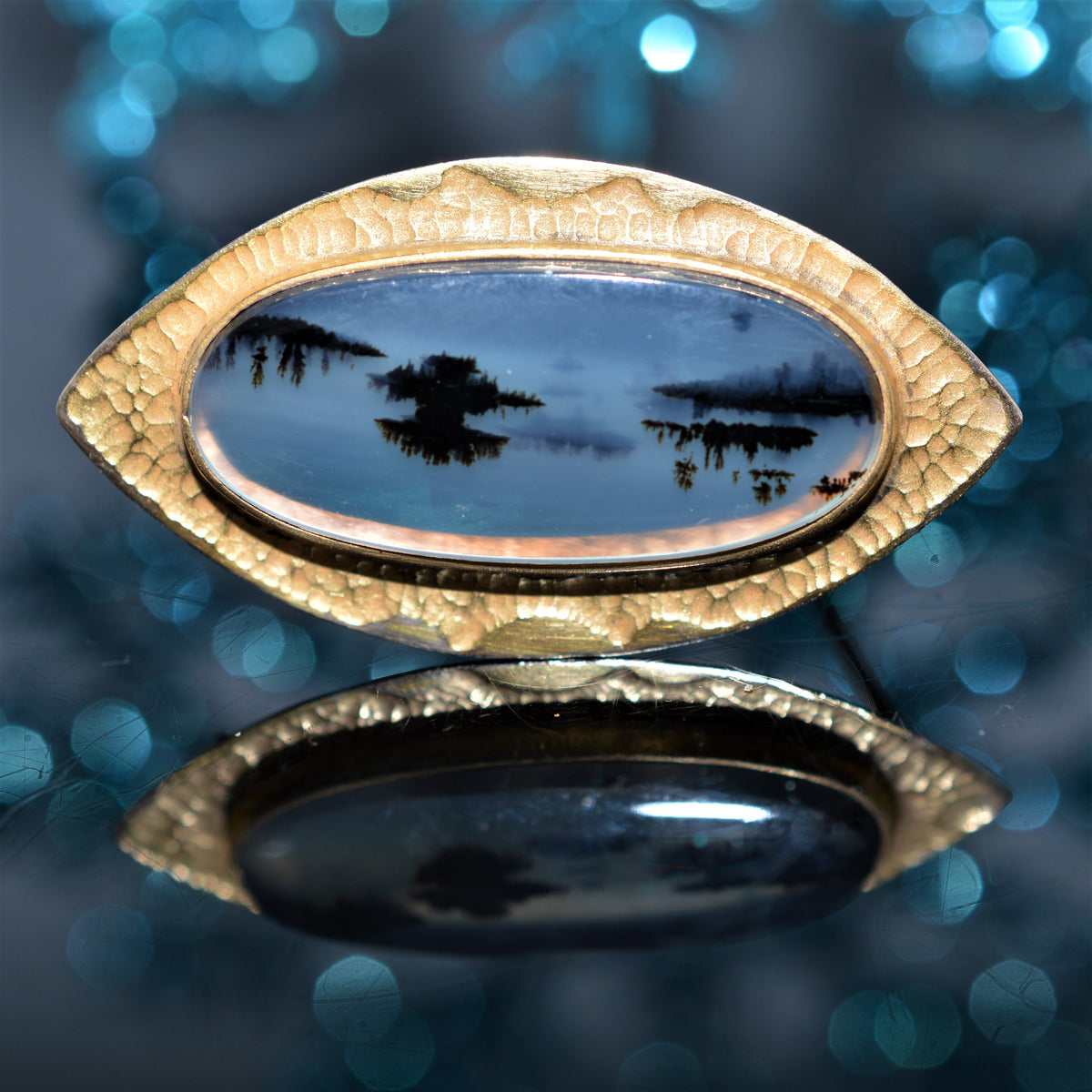 10K Yellow Gold Oval Landscape Agate Brooch