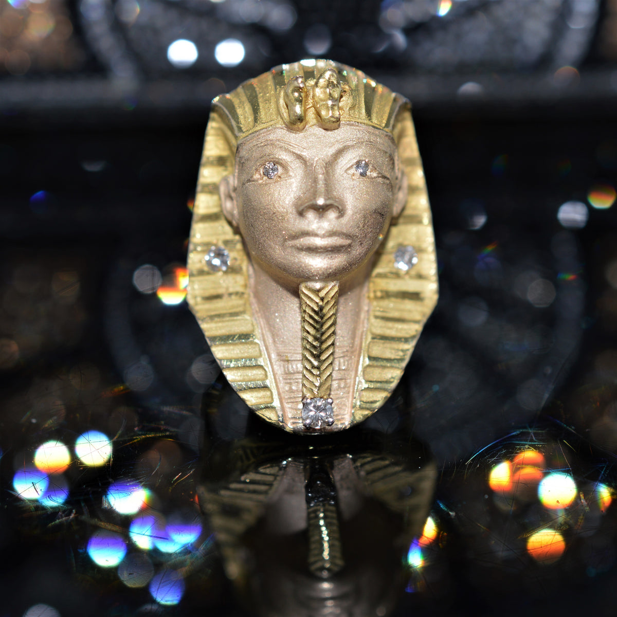 14K Yellow Gold Stunning Pharaoh (King Tut?) Diamond Ring