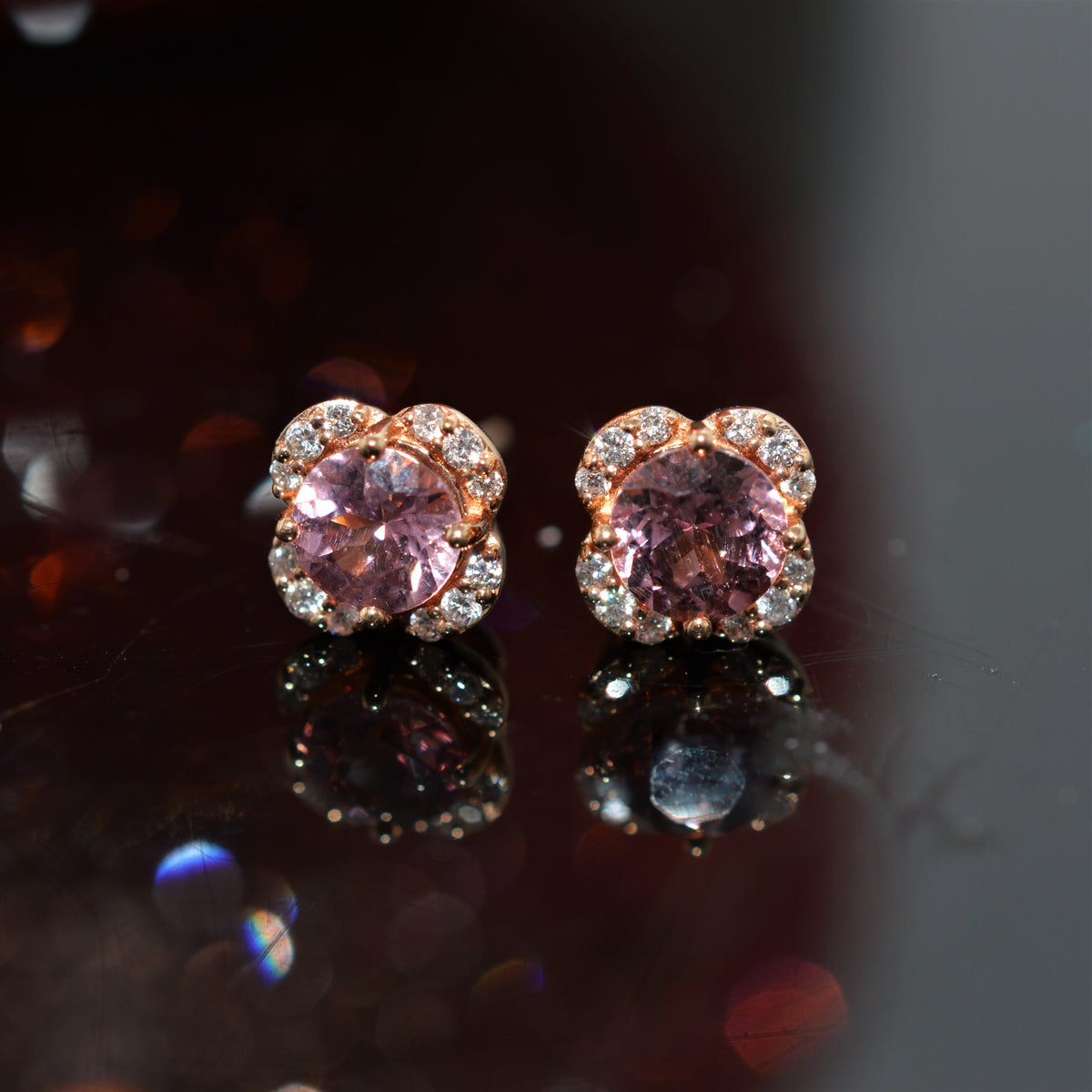 14K Rose Gold 1.16 Carat TW Lotus Garnet And Diamond Earrings