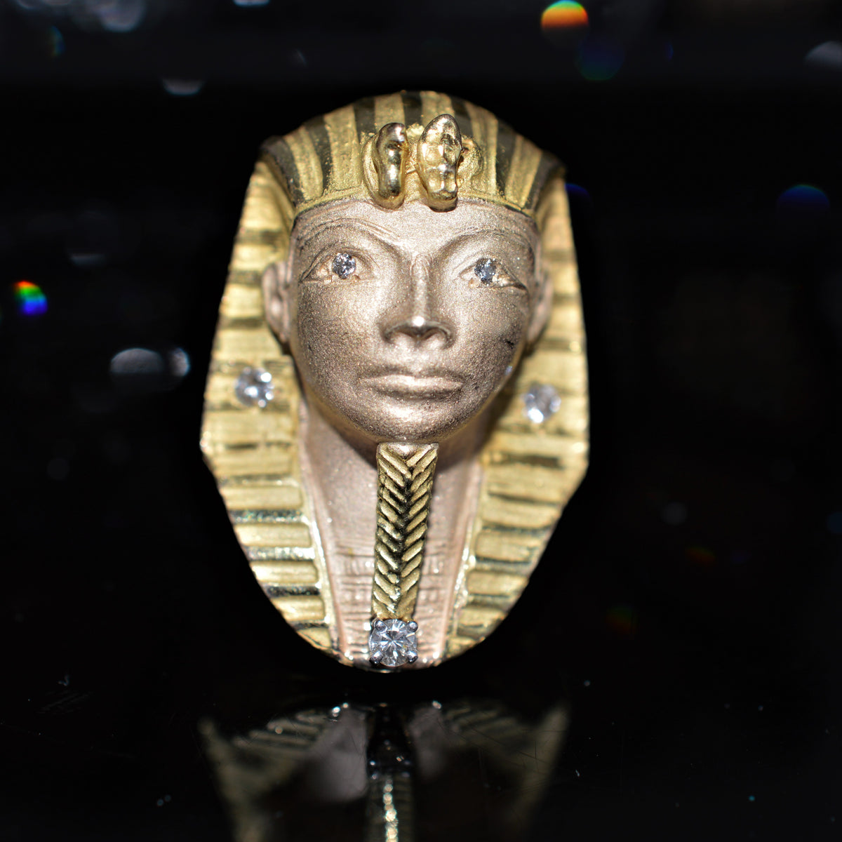 14K Yellow Gold Stunning Pharaoh (King Tut?) Diamond Ring