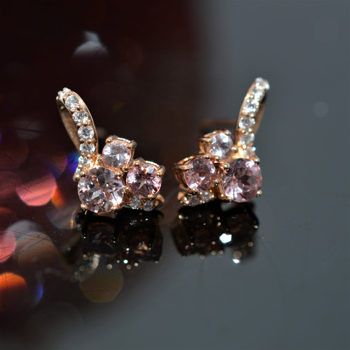 14K Rose Gold 1.08 Carat TW Lotus Garnet And Diamond Earrings