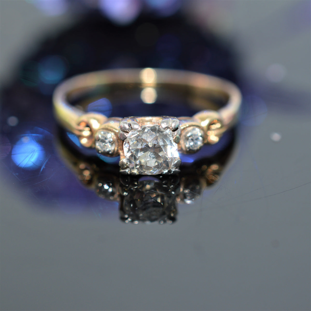 Ladies 14K Yellow Gold Old Mine Cut Diamond Engagement Ring