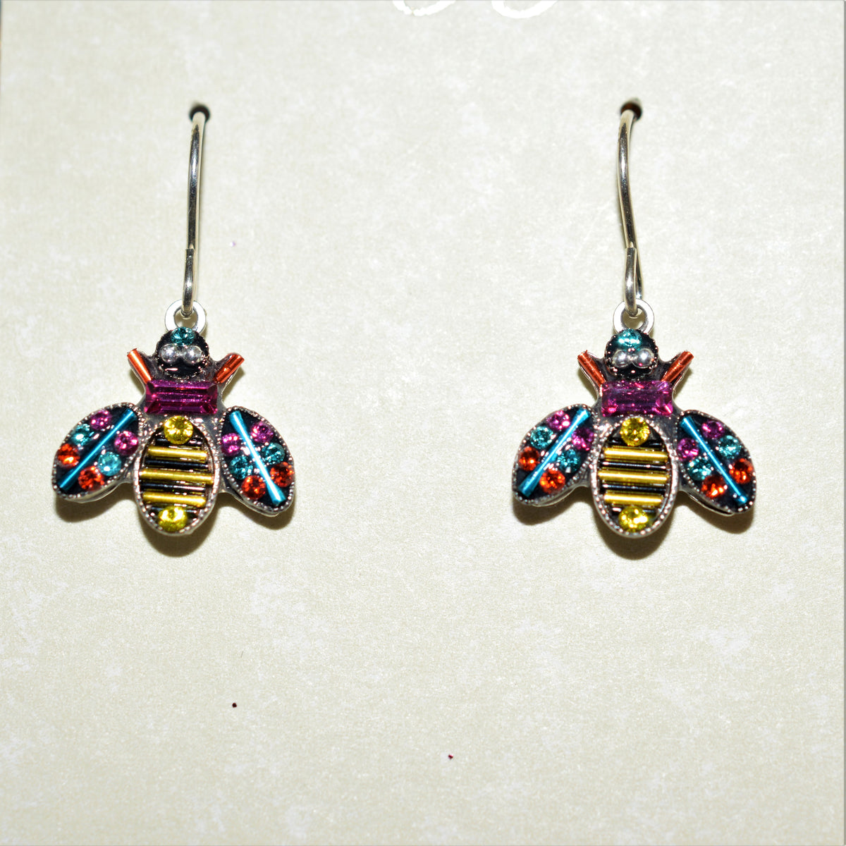 Antique Silver Plated Queen Bee Earrings With Multicolor Crystals by Firefly