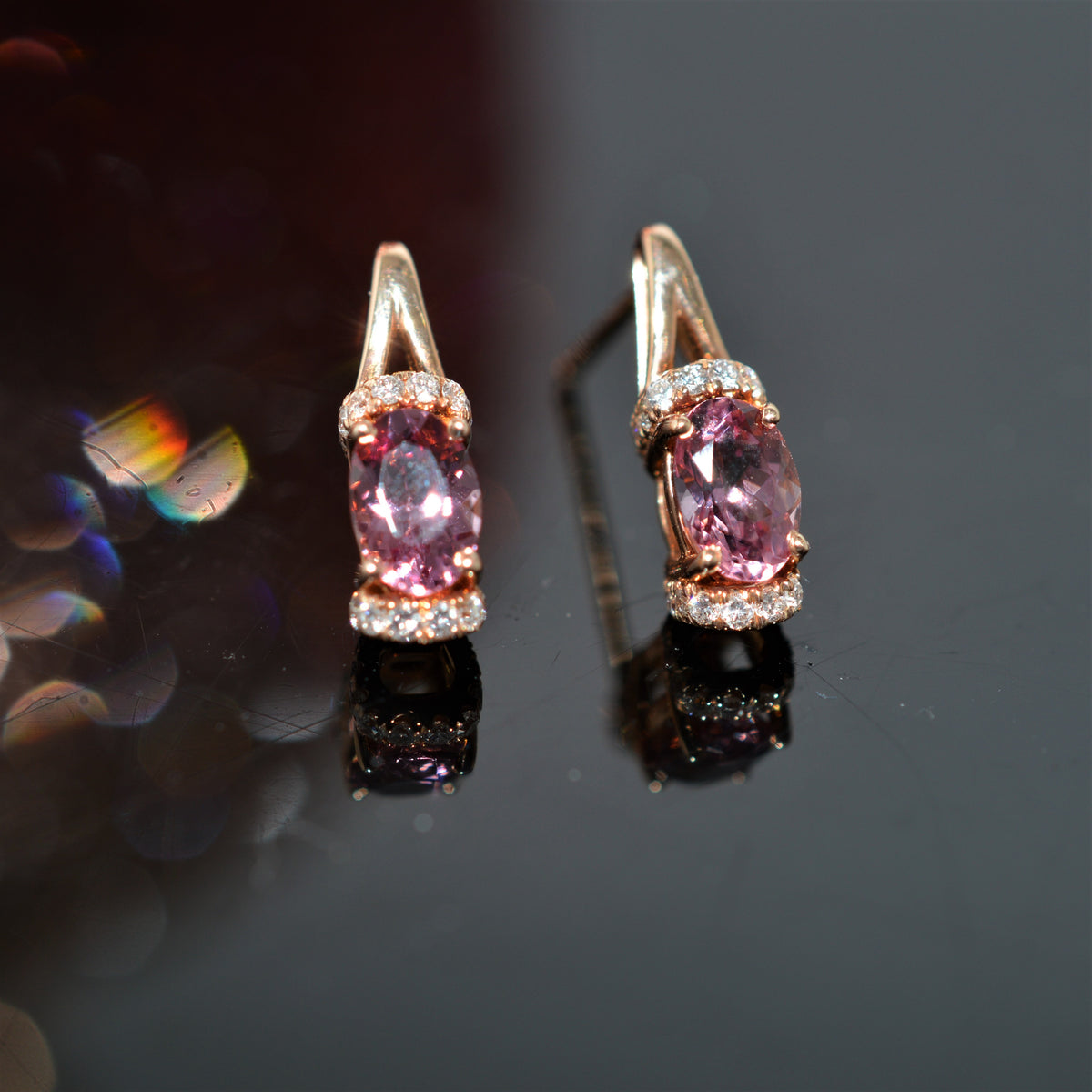 14K Rose Gold 1.14 Carat TW Oval Lotus Garnet And Diamond Earrings