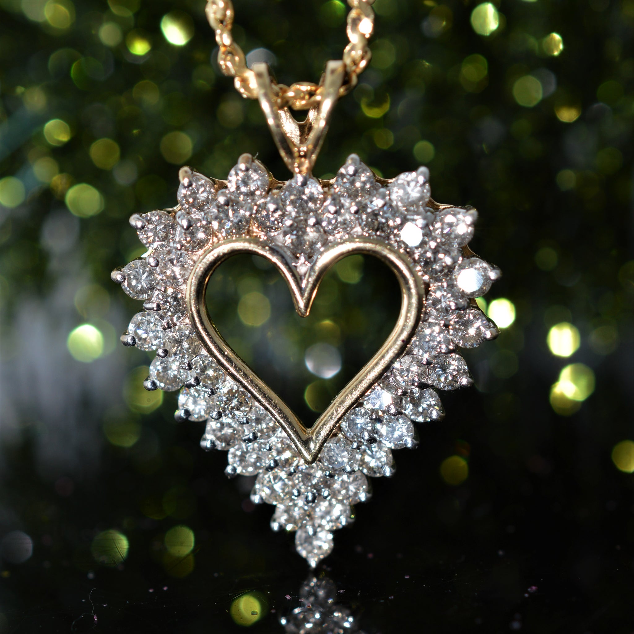 14K Yellow Gold 3.50 Carat Total Weight Diamond Heart Pendant With 24 Howard s DC