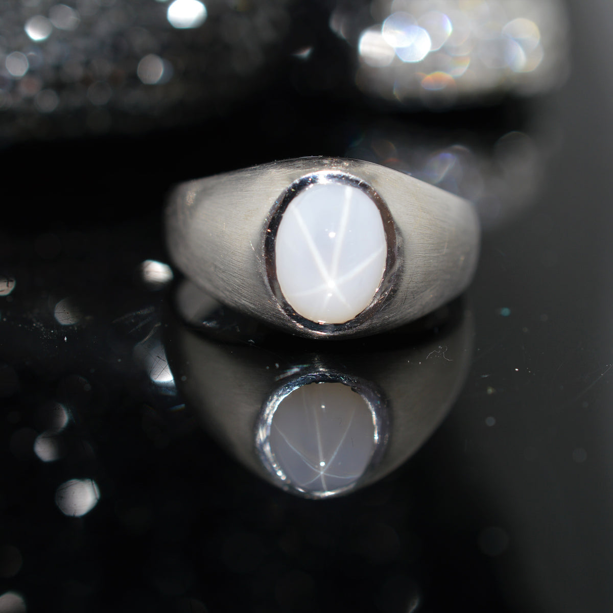 14K White Gold Syn White Star Sapphire Ring