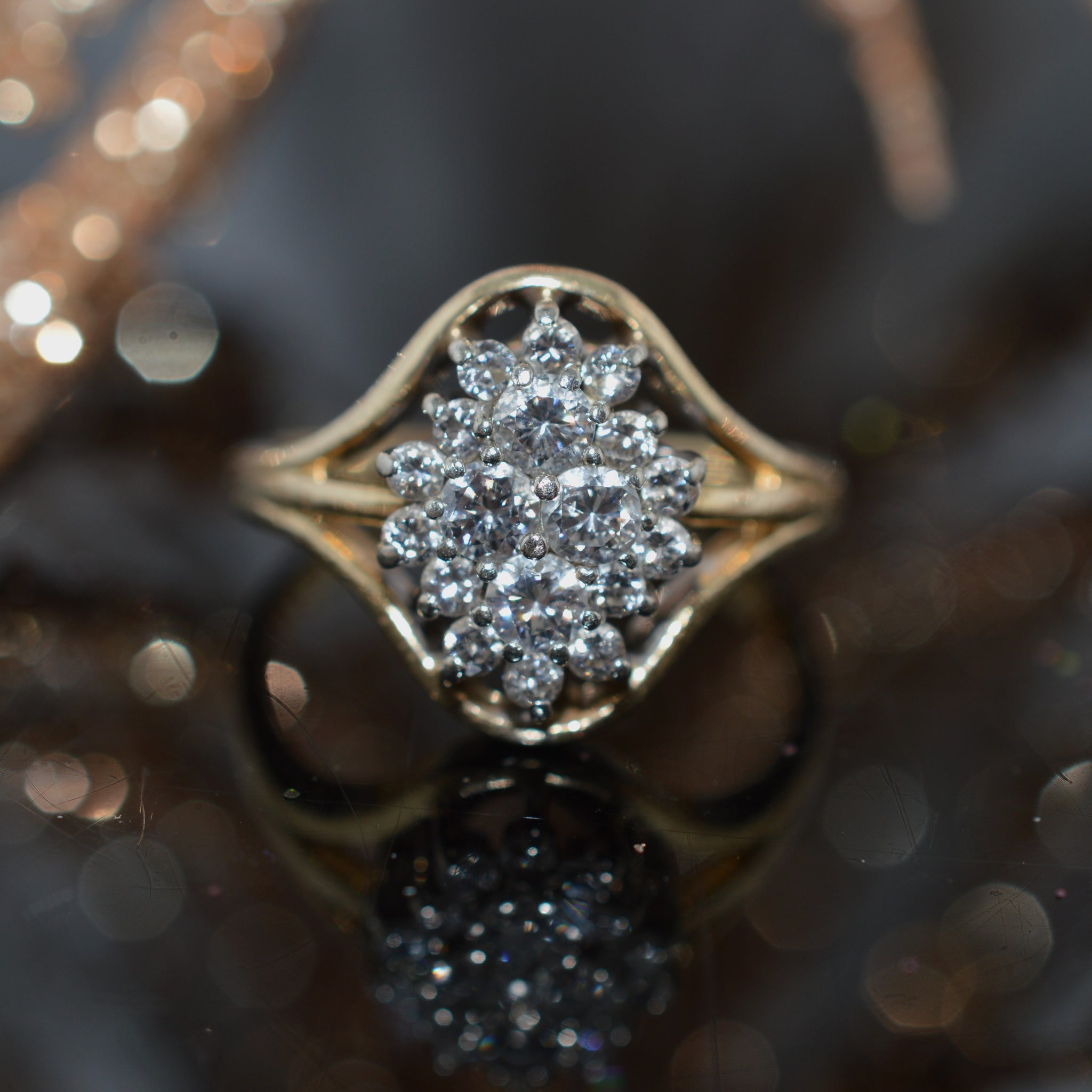 14K Two Tone Gold 1 Carat Total Weight Diamond Cluster Ring