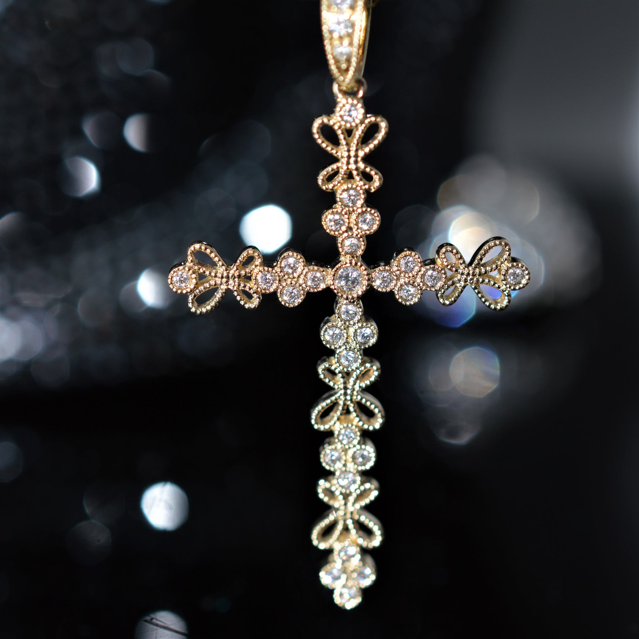 14K Yellow Gold Inch Long Diamond Cross Necklace Howard's DC