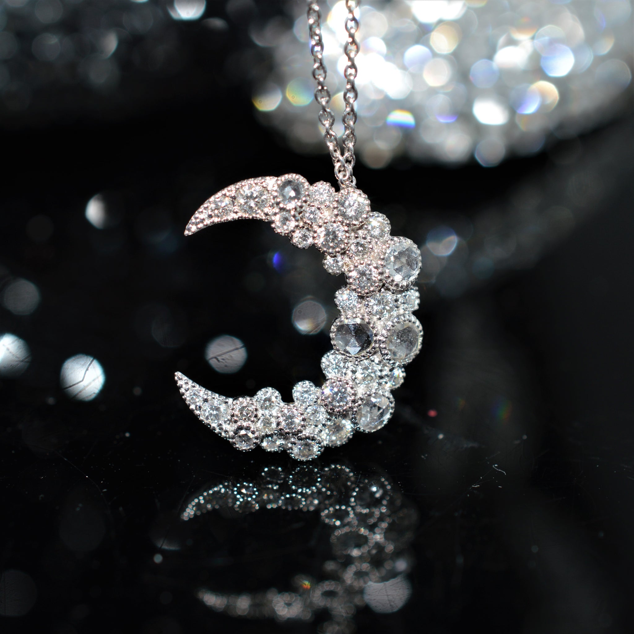 Half Moon Moon Pendant White Gold White Moon Opal Necklace Gold