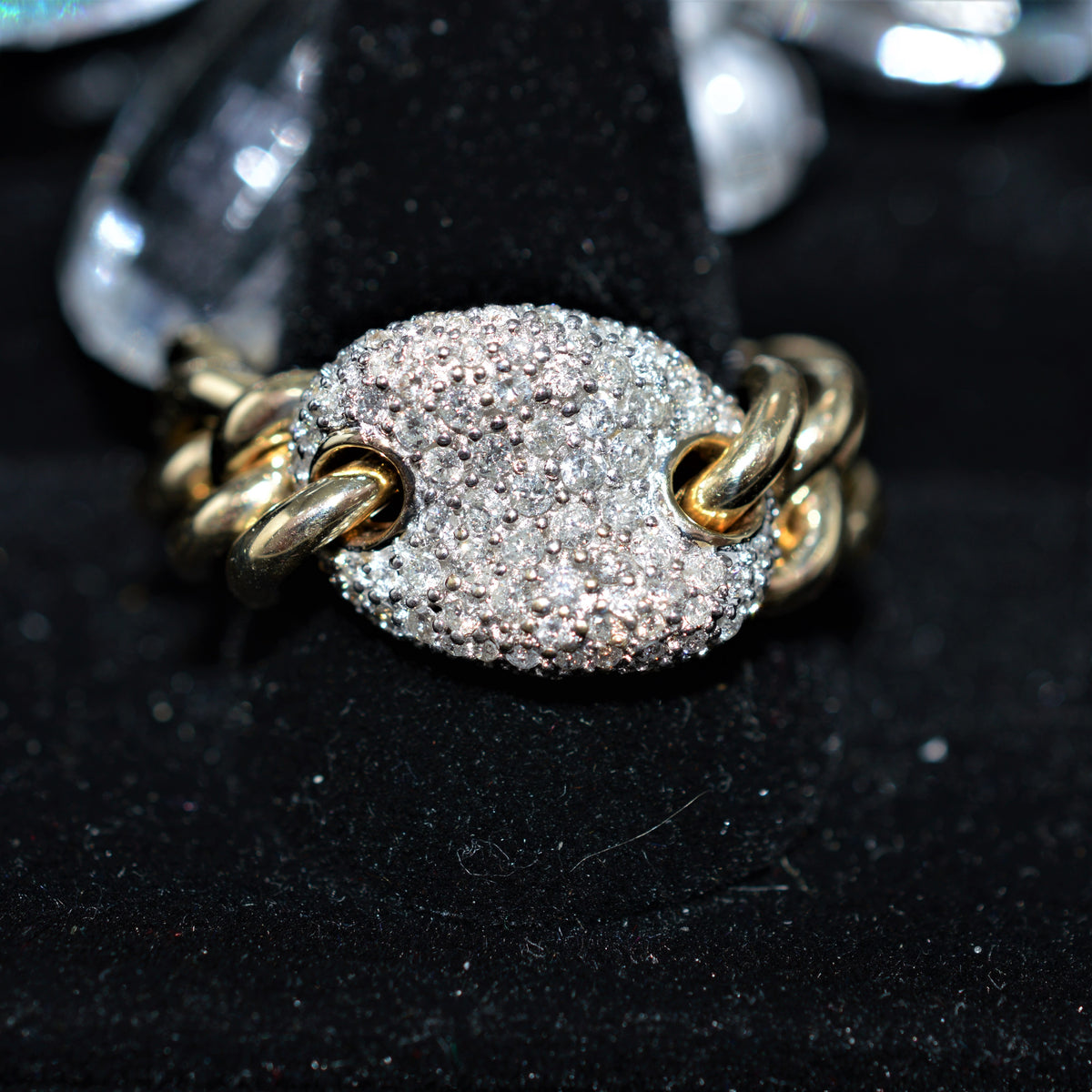 14K Two Tone Gold Flexible Link Pave&#39; Set Diamond Ring