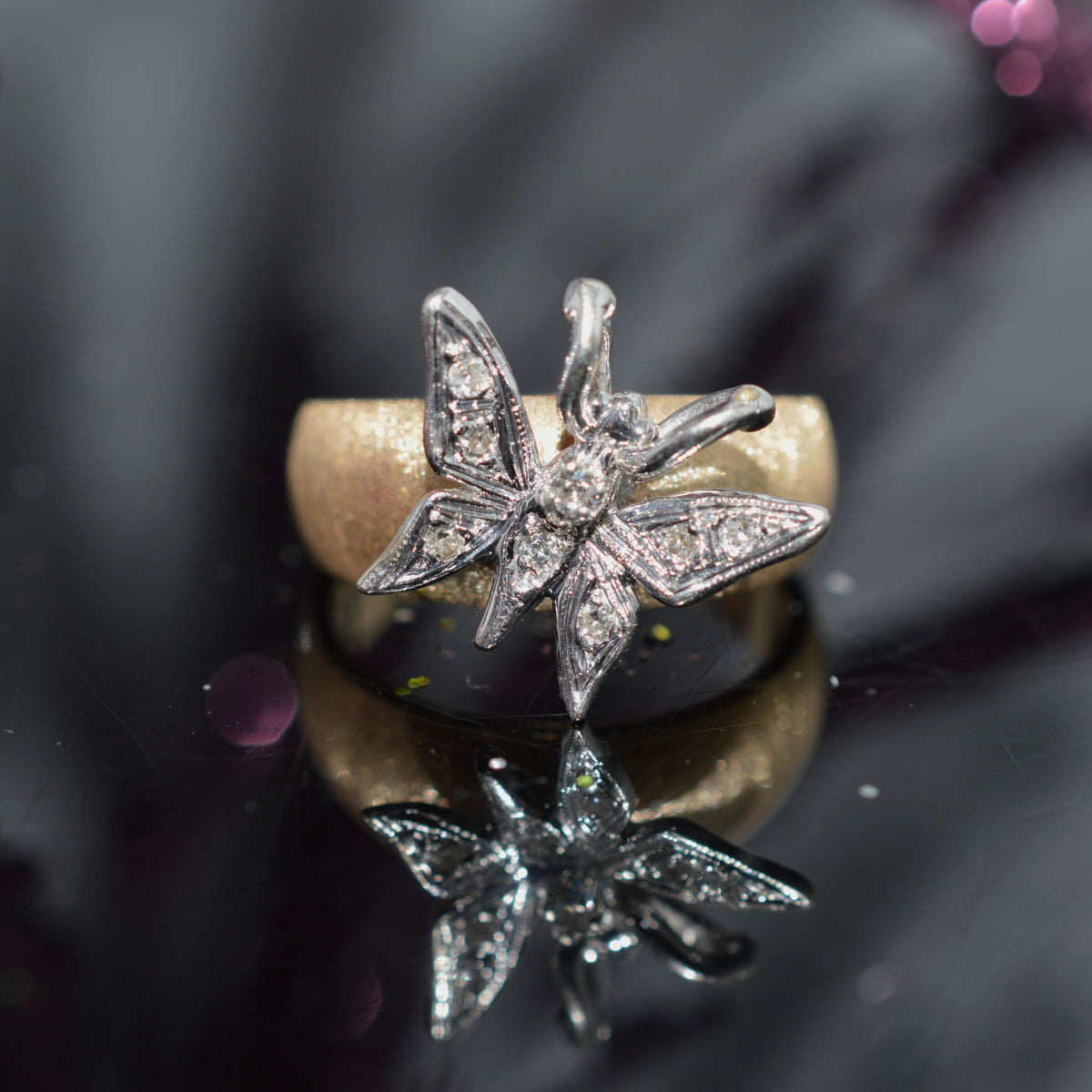 14K Two Tone Gold And Diamond Butterfly Ring