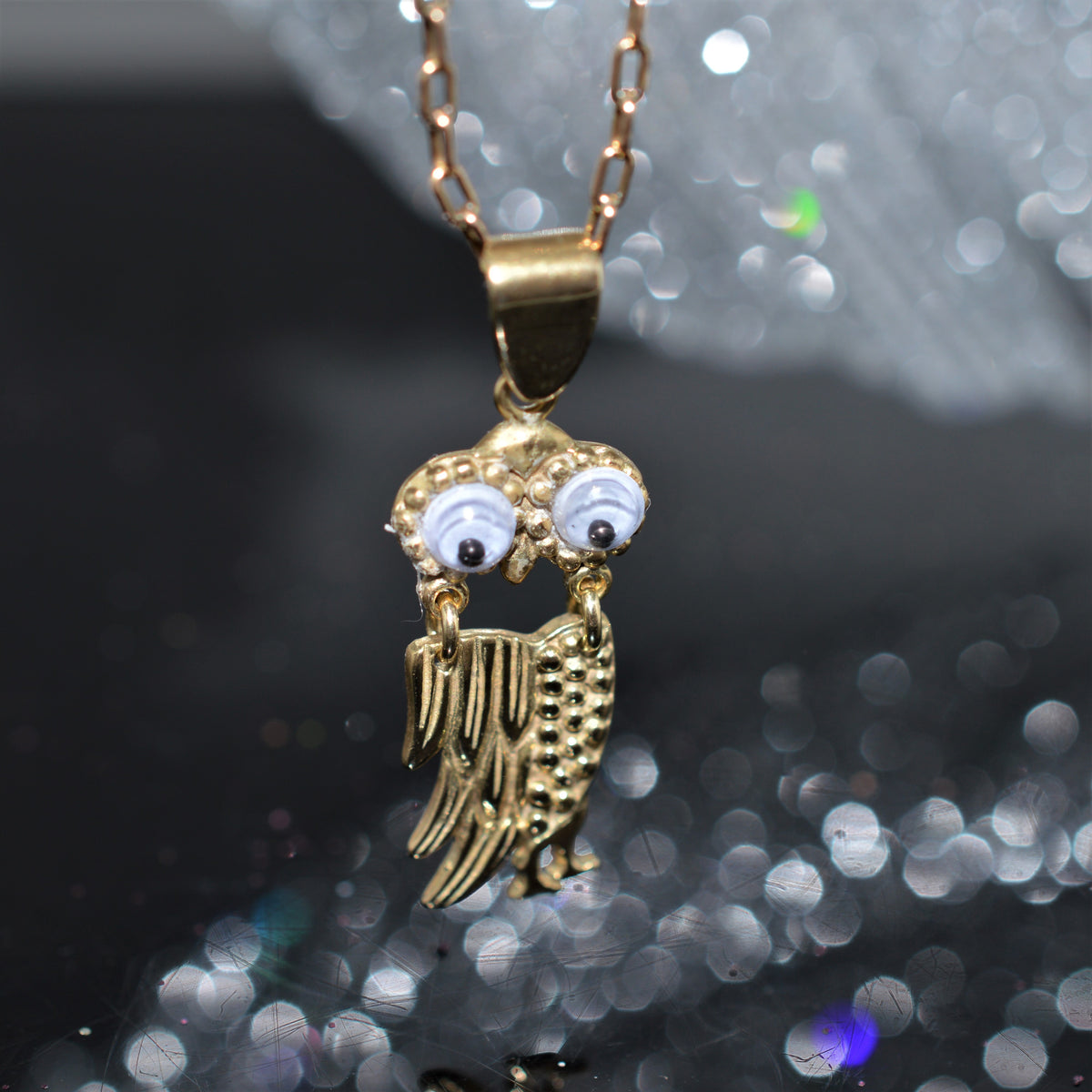 14K Yellow Gold Articulated Owl Necklace