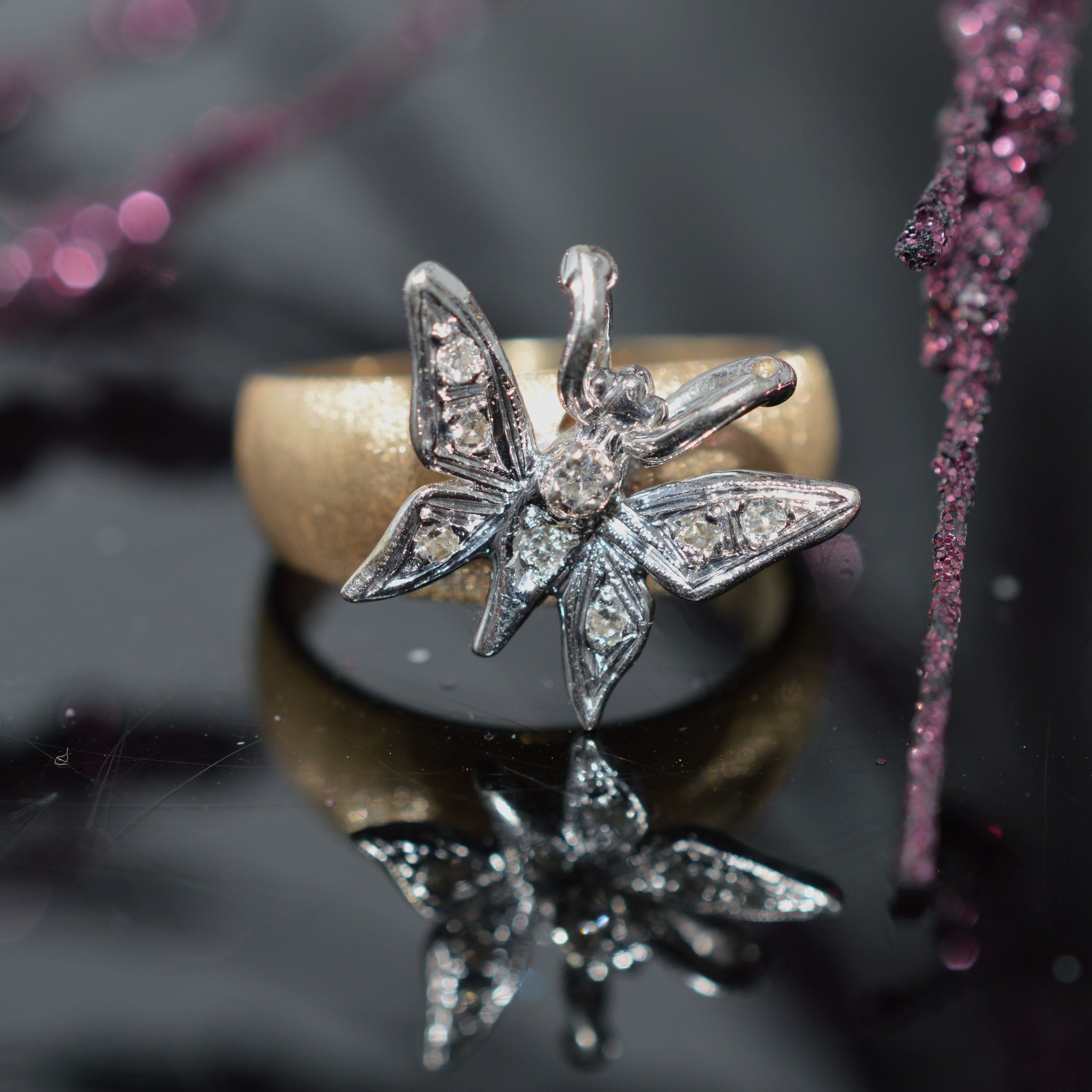 Bassano Jewelry | Baguette Butterfly And Flower Diamond Ring