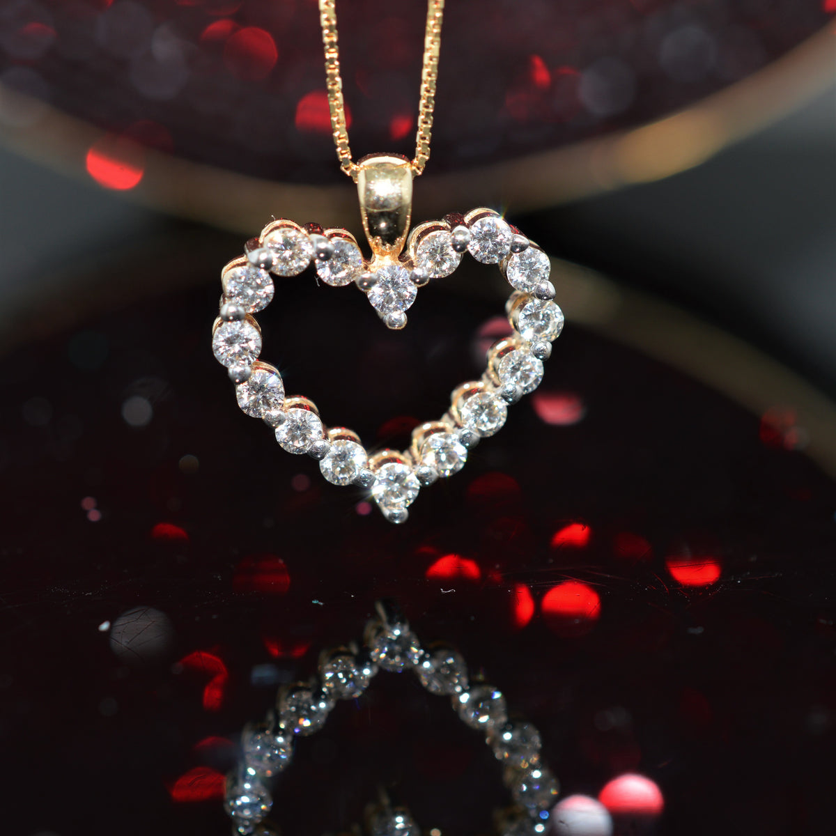 14K Yellow Gold 1.00 Carat Total Weight Diamond Heart Pendant With Chain