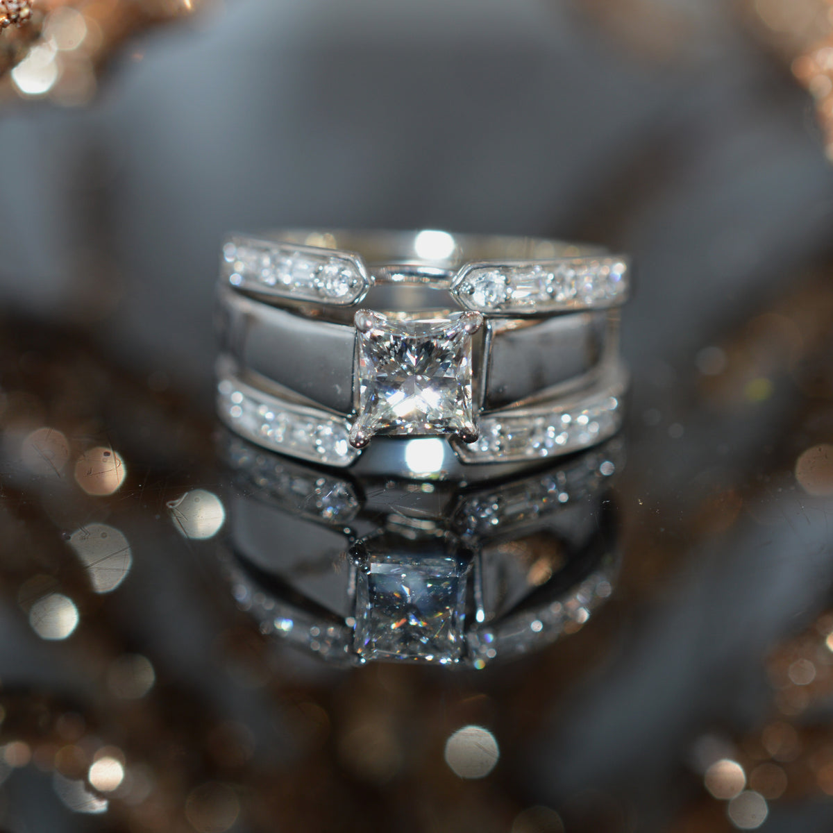 14K White Gold Diamond 2 Piece Engagement Ring Set
